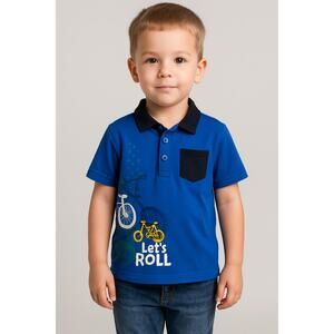 WonderKids Boys Polo Shirt “Let’s Roll” Bicycle Graphic Size 4T